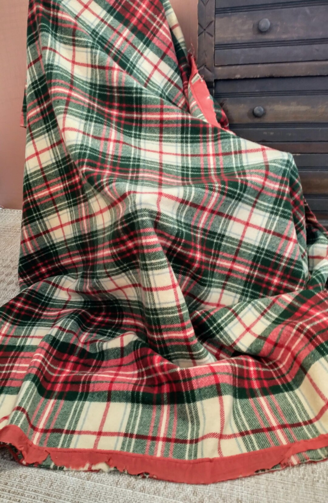 Rustic Wool Blankets Nostalgic Charm Vintage Wool Plaid Blanket Rustic Lodge Holiday Mid ...