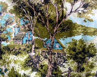 Vintage Drapery Panel Pleated Mid Century Picture Curtain Ranch Home Countryside Shabby 23 X 62 (V1)