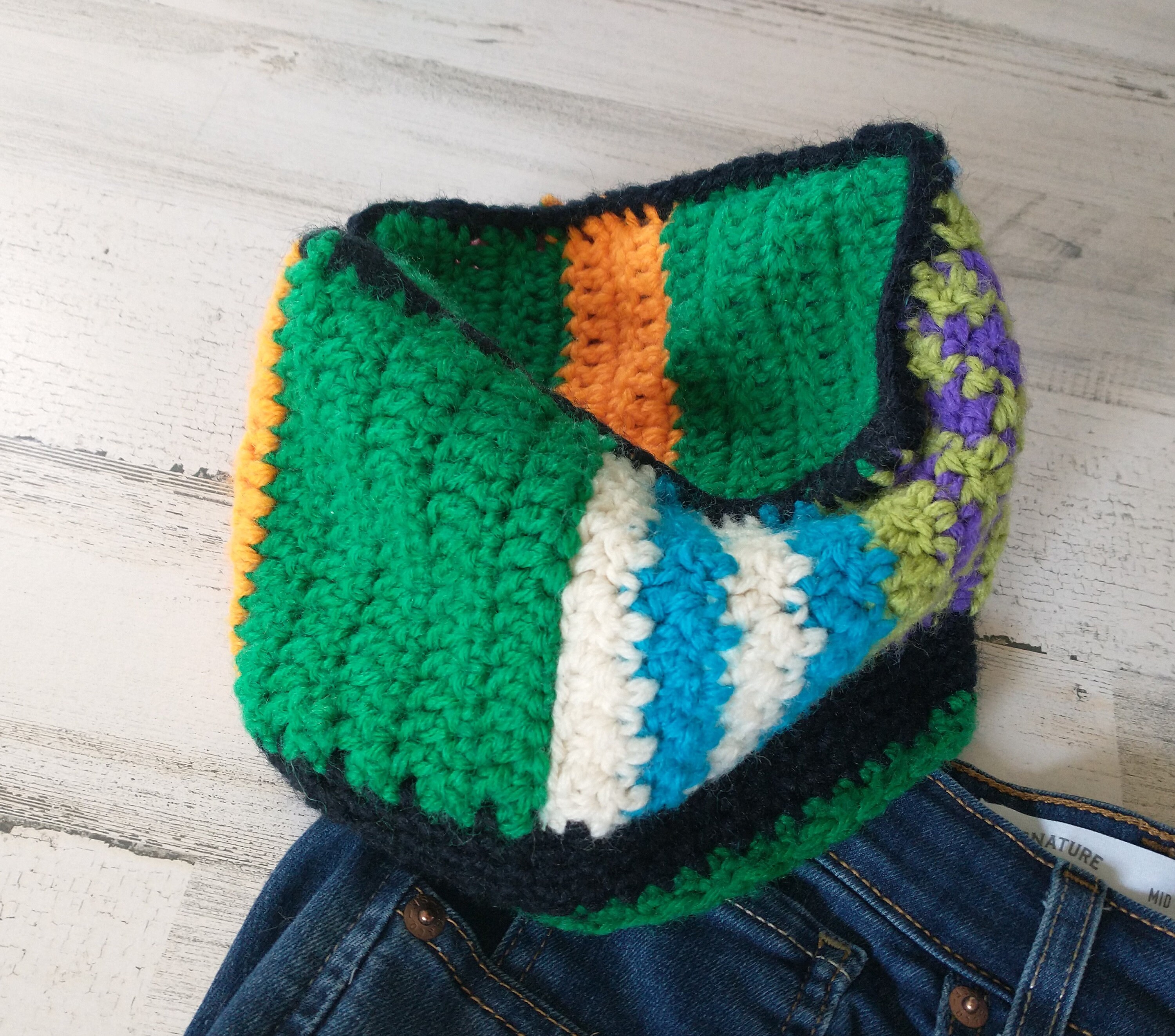 THE Coolest Patchwork Multi-color Hand Knit Hat Boho Hippie  display picture 3
