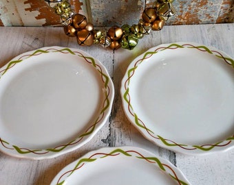 Vintage Restaurant Ware SET Of 5 Dinner PLATES 9 3/4" Mayer China Beaver Falls PA Ravelle Design Green Brown