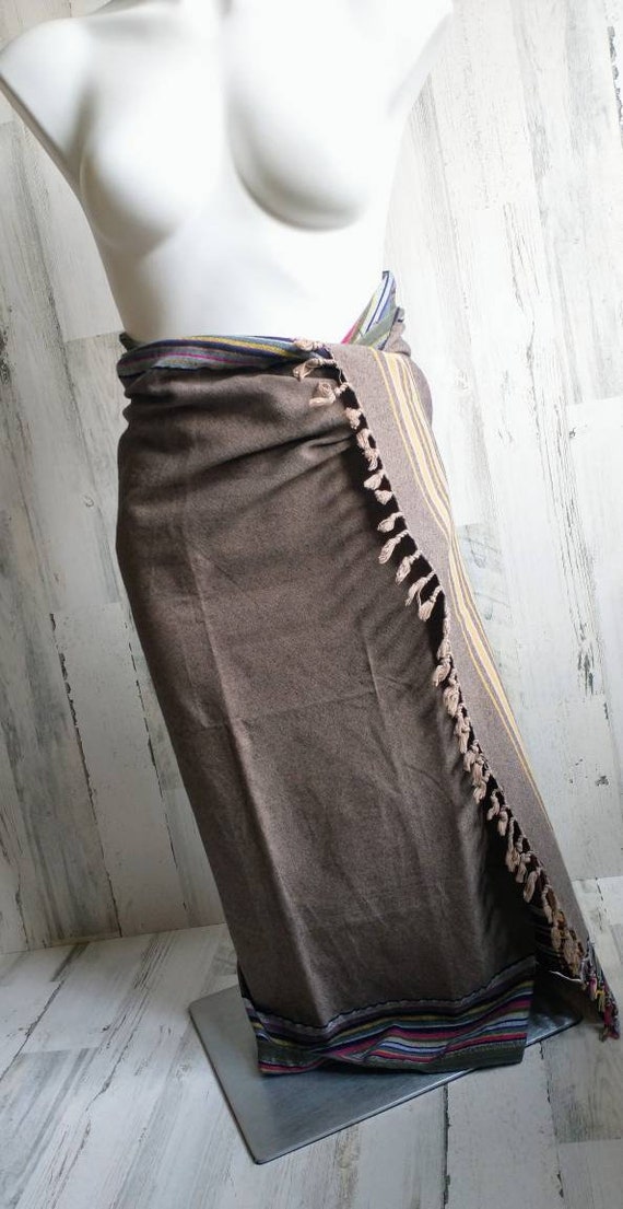 Large Woven Cotton Wrap Shawl Sarong Earth Tones … - image 3