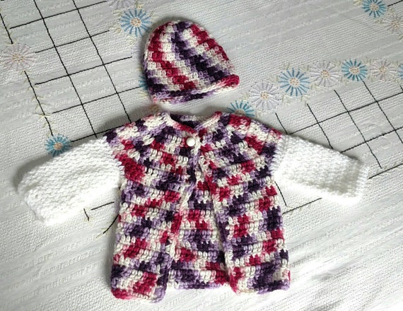 NEW VINTAGE Handmade Infant Sweater And Hat Set C… - image 1