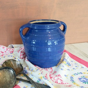 Stoneware Crock Vintage Cookie Jar U.S.A Pottery Periwinkle Blue Utensil Holder No Lid Bean Pot (Q1)
