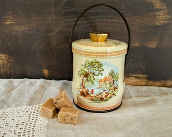 PASTORAL Vintage TIN Made In England Charming River Scene Murray-Allen Imported Quality Confections (O1)