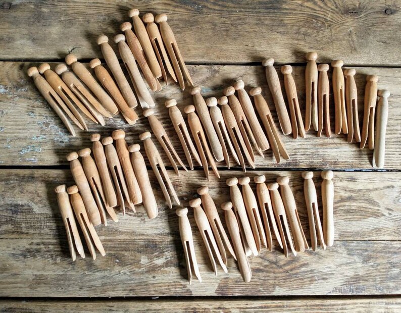 12 Vintage Wooden Clothespins Round Top From the 1950's - Etsy