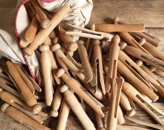 48 Vintage Wooden Clothespins Round Top From The 1950's