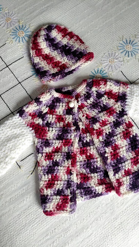NEW VINTAGE Handmade Infant Sweater And Hat Set C… - image 2