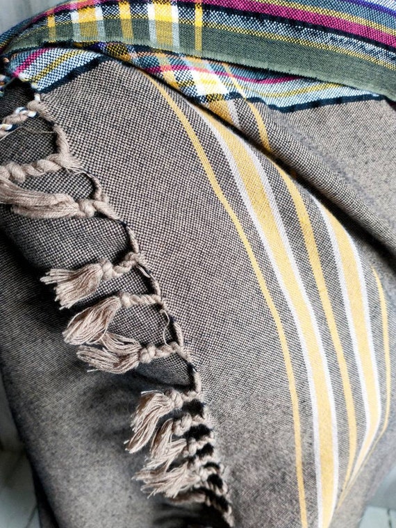Large Woven Cotton Wrap Shawl Sarong Earth Tones … - image 4
