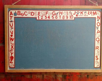 Child's Chalkboard Vintage 50's Large Hanging Artful Graphics  Blue Writing Board Wall Decor Nursery Baby Fun Home Decor School Playroom