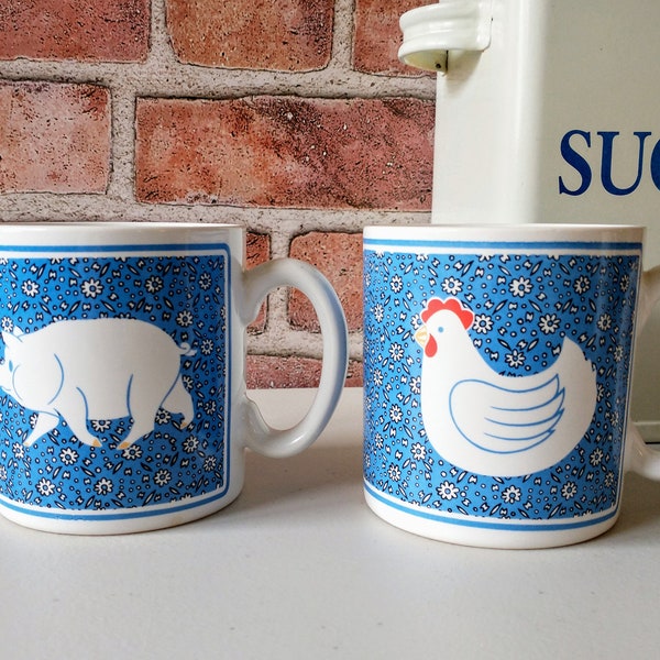 ARTMARK 1983 Pig & Chicken Drink Mugs Vintage Pair Kitchen Cups Farm Country Farmhouse Made In Japan