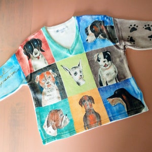 MARGUERITA Hand Painted Vintage 90&#39;s New Old Stock DOG Art Sweater Made In U.S.A. Fabulous Unique Dog Love (EE)