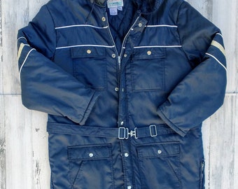 Vintage SEARS Work Leisure Snow Suit Snowsuit Ski SNOWMOBILE Outdoor Work Wear Recreation Men's Size XL 46-48 Insulated Faux Fur Collar Blue