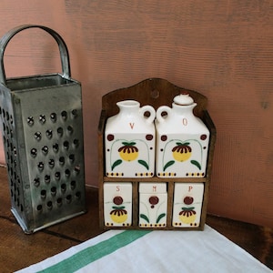 Condiment Cooking Serving Set Vintage Ceramic Containers With Hanging Wood Rack Hand Painted Charming Kitchen Decor