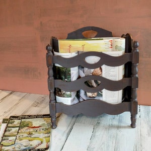 Vintage Large Magazine Rack Painted & Distressed Solid Wood Shabby ...