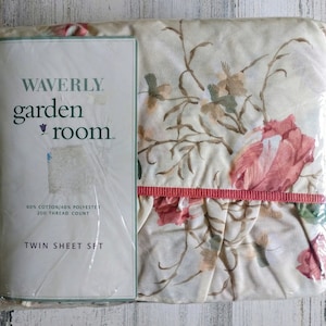 Vintage WAVERLY Garden Room Floral Sheet Set NEW In Package Twin Bed Garden Lane Shabby Cottagecore