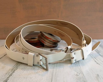 NOS Retro White Leather Belt Full Grain Top Grade Quality Leather 1.5" Wide Textured New Vintage 30" 32" 34"
