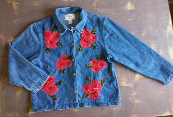 TANTRUMS Women's Vintage Denim Jacket Embellished… - image 1