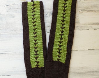 Unique Hand Crocheted Knit Tall Unisex Lace-Up Slipper Socks Brown & Lime Green (EE)