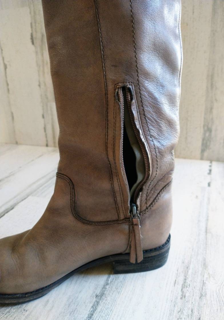 Soft Leather Boots Ann Taylor LOFT Riding Boots Fashion Boots Buckle Detail Low Heel Women s Size 6M Western Chic Light Brown BB Etsy Canada