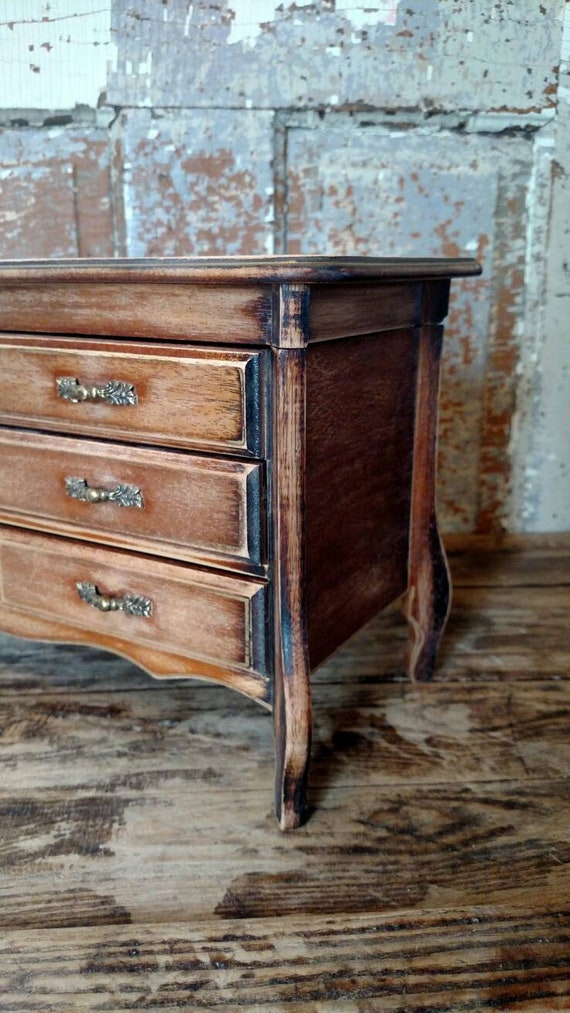 Vintage Wood Jewelry Box Keepsake Storage Mid Cent