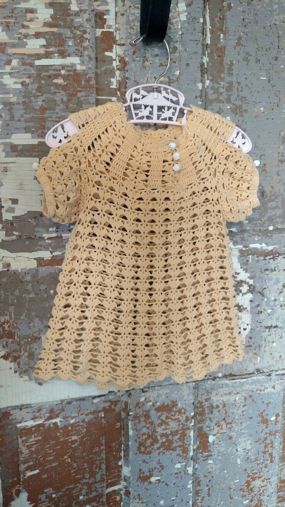 Vintage Infant Baby Cotton Crocheted Handmade Dres
