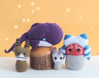 Pacchetto di schemi all'uncinetto Amici lontani: Snips, Balena spaziale, Gatto spaziale, Mini gattino spaziale, Tutorial Amigurumi