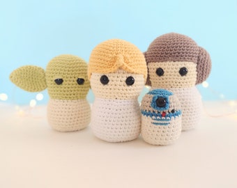 Far Away Friends Crochet Pattern Bundle, Princess, Young Knight, Old Mentor, Droid You're Looking For, Amigurumi Instant PDF Download