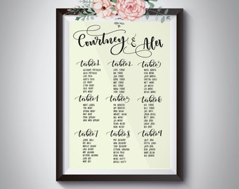 Custom Calligraphy Wedding Seating Chart, Digital File, DIY, Printable, Caligrafia Plano de Sala, Bodas, Personalizado