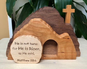 Handmade Empty Tomb of Jesus, Wood Easter Decoration