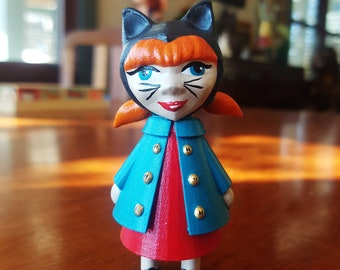 Cat Gurrl - 9cm - 3D Printed, Hand Painted, Art Doll/Designer Toy