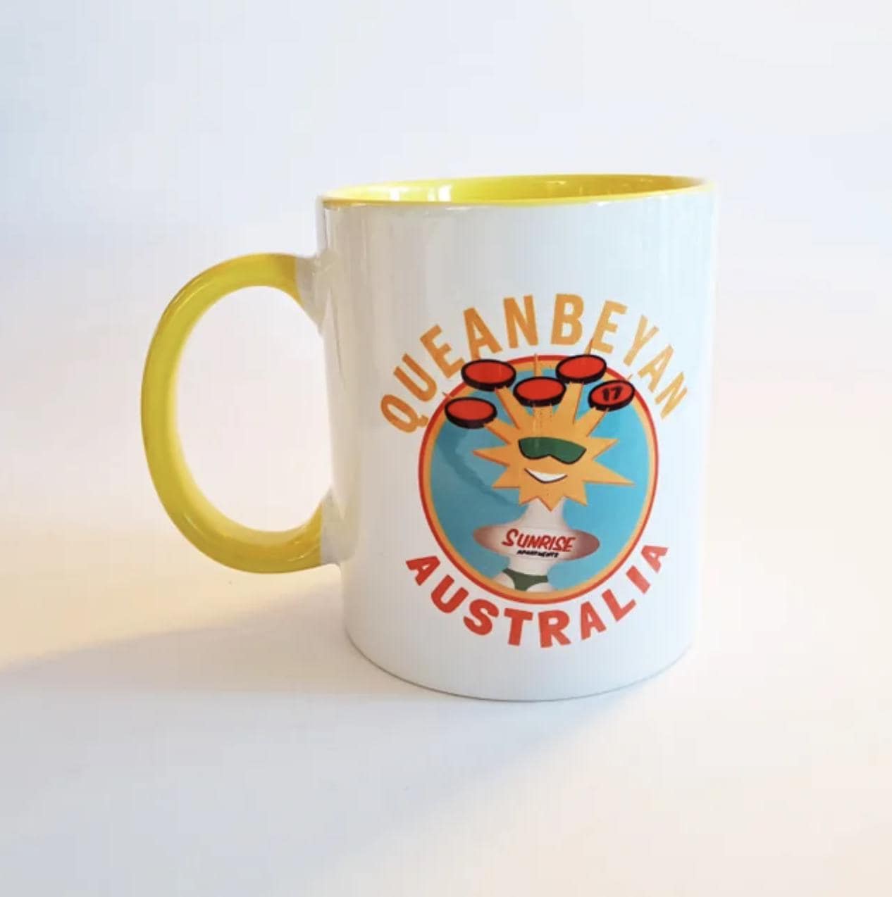 Queanbyean Australia Sunrise Sign Mug - Yellow interior and handle