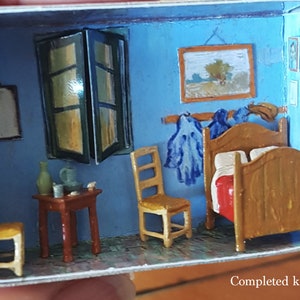Matchbox House Kit - Make Your Own Van Gogh. Room in a box, miniature van Gogh painting 3D printed inside a matchbox. Bedroom in Arles.