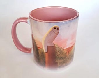 Canberra Belconnen Wrap Mug - Owl and Black Mt Tower - Pink interior and handle