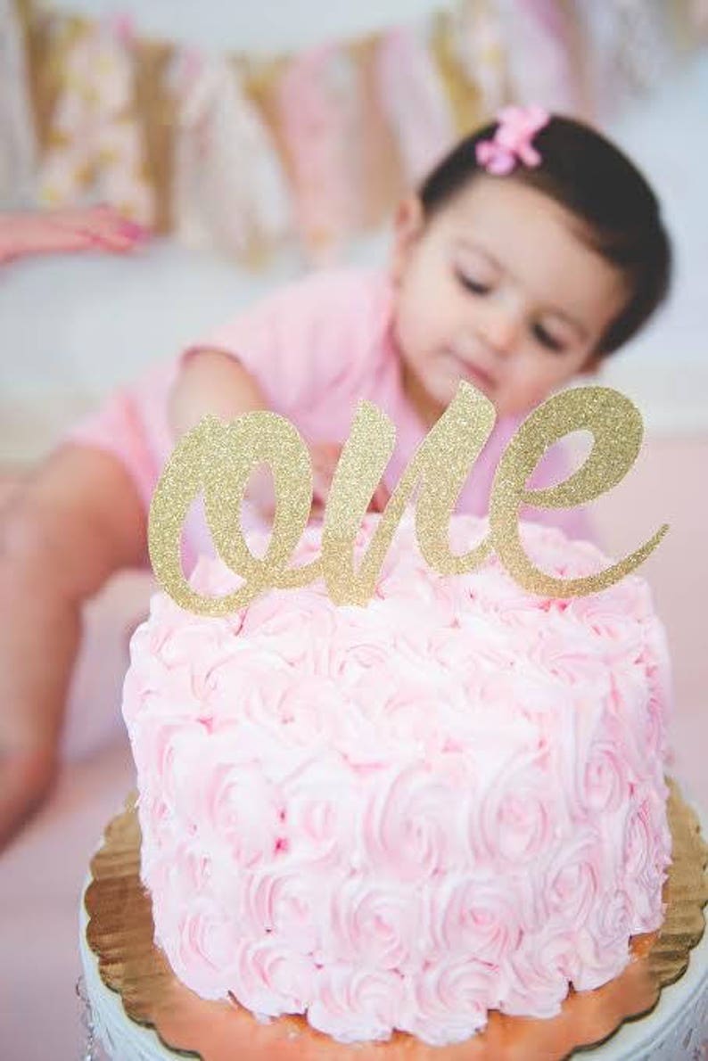 Gold Glitter One Cake Topper/cake Topper/cursive One Cake Topper/first ...
