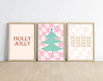 Printable Christmas wall art; set of 17 eclectic pastel prints