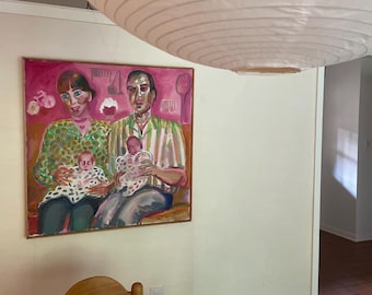 Portrait of Family with Twins, Acrylic on Canvas -- Framed and Signed