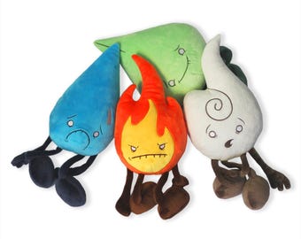 Set of 4 - Element Plush Toys - Water, Fire, Earth and Air - Zodiac Elemental Plushies for Kids & All Ages [Raven Stitch - Plush Elements]