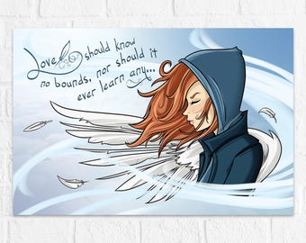 Boundless Love - Illustrated Print - Red-Headed Angel Wing Emo Girl - Art by Denis Caron