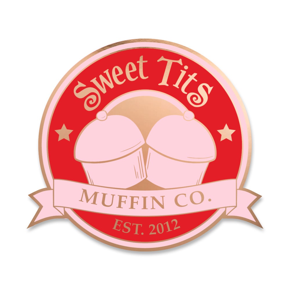 Sweet Tits Emblem - Hard Enamel Pin - Funny Baking Slogan Muffin Shop Humor - Corvink Limited Edtion Rose Gold