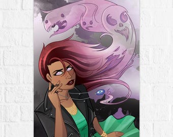 Ghost Whisperer - Monsters & Dames Limited Numbered Metallic Linen Illustrated Print - Middle Eastern Witch Girl - Art by Denis Caron