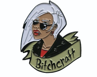 Bitchcraft - Soft Enamel Pin - Cool Rocker Punk Tough Girl - Art by Denis Caron