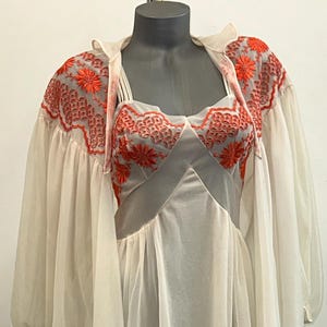 1950s Sheer Embroidered Negligee Set With Robe, Floral Boho Maxi ...