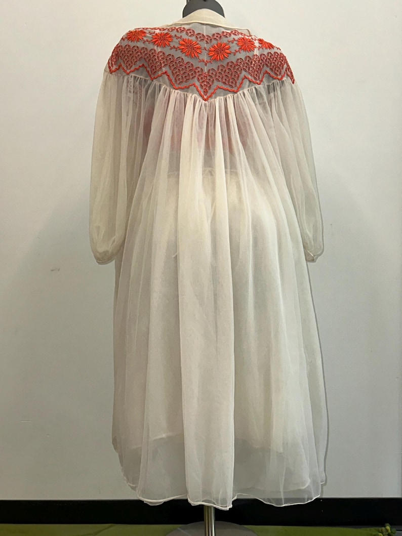 1950s Sheer Embroidered Negligee Set With Robe, Floral Boho Maxi ...