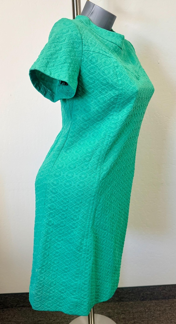 1960s Kelly Green Geometric Jacquard Mod Dress | Space Age Mock Neck A-line Mini