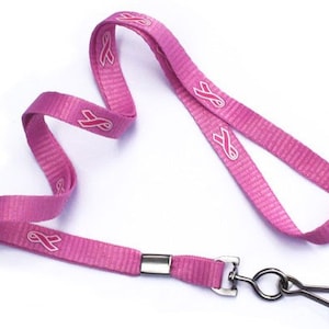 Pink 3/8&quot; Breast Cancer Awareness Lanyards AWR-34S-PNK