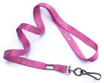 Pink 3/8" Breast Cancer Awareness Lanyards AWR-34S-PNK