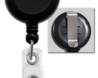 Badge Reel with Vinyl Strap & Belt Clip - Available in White, Black, and Clear