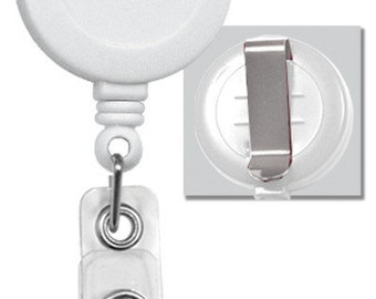 White Badge Reel with Vinyl Strap & Belt Clip | 2120-3038