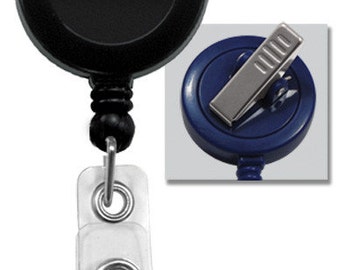 Badge Reel w/ Vinyl Strap & Swivel Spring Clip - Available in White, Black, Clear, and Red