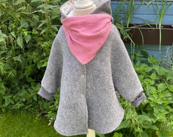 Walkjacke,Poncho ,Überwurf aus Wollwalk,grau